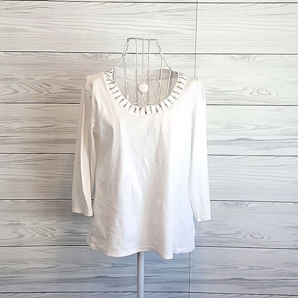 Style & Co. White Embellished Scoop Neck Tunic